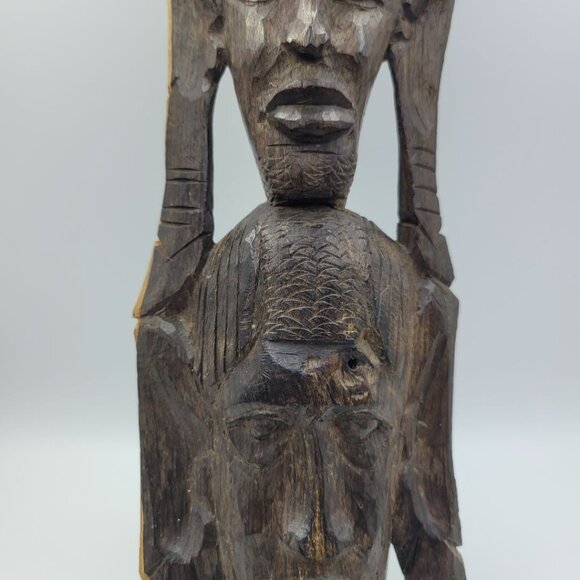 African Wood Carving Totem Handmade Faces Hanging Tribal Ethnic - Picture 6 of 12